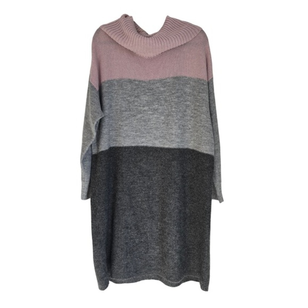 😀 Reitmans Pink Gray Colorblock Cowl Neck Long Sleeve Sweater‎ Dress Size 2X
